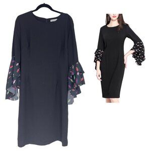 Size 14 MARINA KANEVA‎ BLACK DRESS W/BELL SLEEVES (CARS PRINT!) Special Occasion